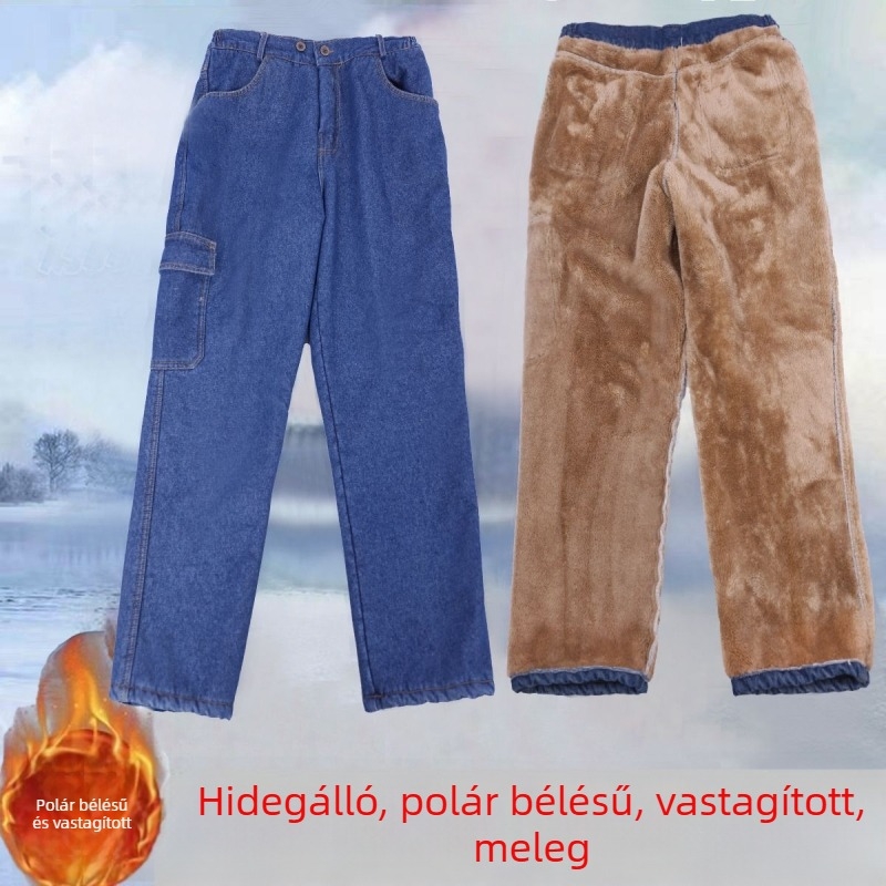Téli plüss-béléses farmer munkaruha – felső és nadrág hegesztők számára, kopásálló, égési sérülések elleni védelem, dupla rétegű meleg munkaruha.
