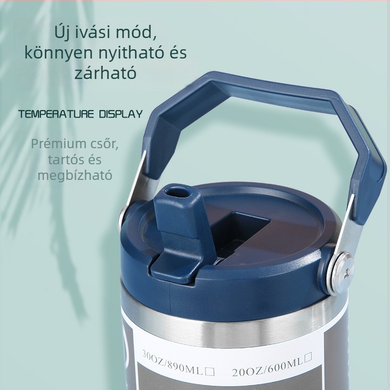 30oz hordozható hőszigetelt kávés pohár 304-es rozsdamentes acélból, fogantyúval, otthonra és az autóba