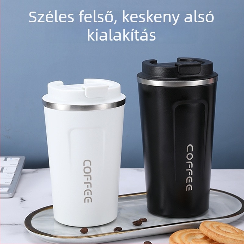 Új 304 rozsdamentes acélból készült kávés pohár, hordozható autóhoz, dupla falú vákuum-szigetelés, ajándék