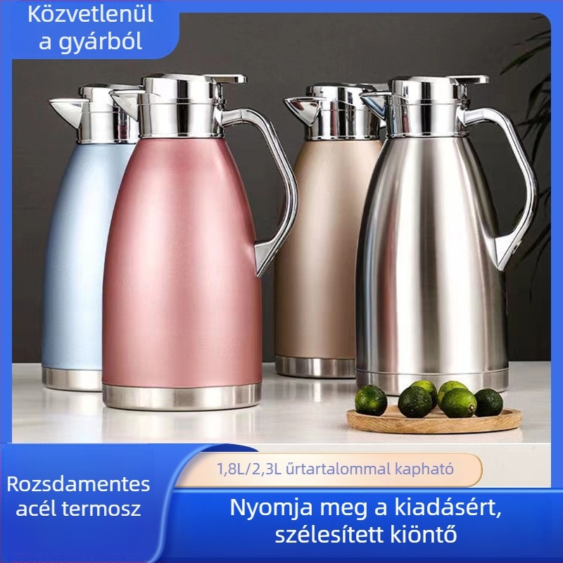 Rozsdamentes acélból készült vákuum-szigetelt termosz gravírozott logóval, otthoni használatra, római stílusú termosz, kávés termosz