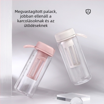 Tea infúzorral ellátott műanyag pohár, hordozható, duplafalú, átlátszó, mérőskálával – tea és kávé számára