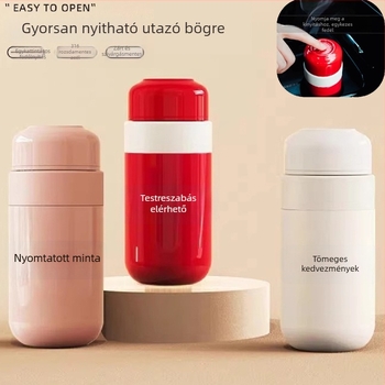 Utazási kávés pohár egy érintésre nyíló kupakkal, női mini zsebetartó pohár, 316-os rozsdamentes acél termosz, prémium dizájn
