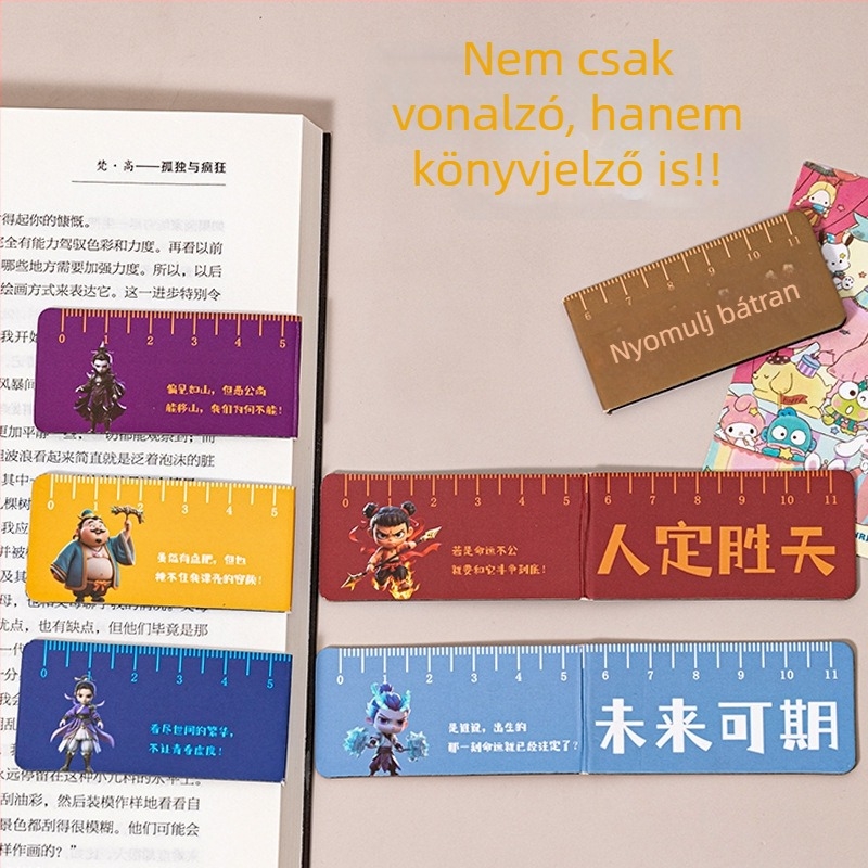 Diákoknak szóló mágneses könyvjelző és vonalzó — összecsukható, többfunkciós kiegészítő, Nezha könyvjelző