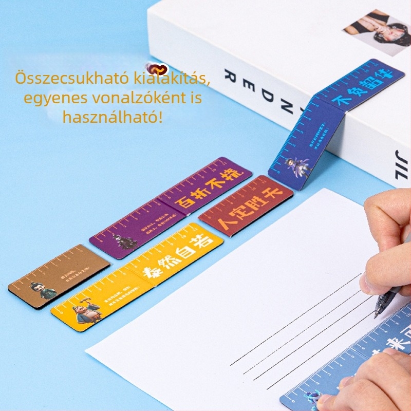 Diákoknak szóló mágneses könyvjelző és vonalzó — összecsukható, többfunkciós kiegészítő, Nezha könyvjelző
