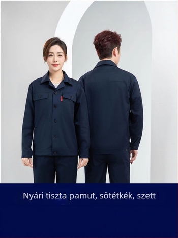Nyárra tervezett férfi munkaruha 100% pamutból, hosszú ujjú, kopásálló, építkezésre és műhelybe, hegesztéshez, égési védelem