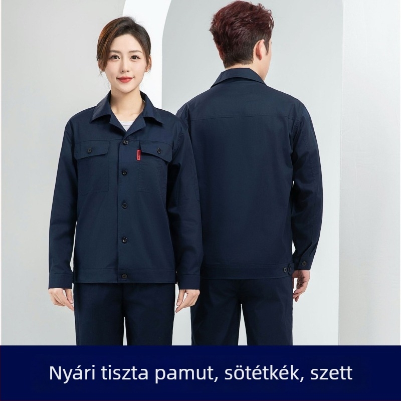 Nyárra tervezett férfi munkaruha 100% pamutból, hosszú ujjú, kopásálló, építkezésre és műhelybe, hegesztéshez, égési védelem