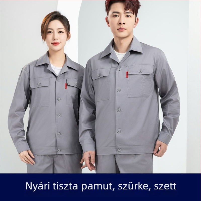 Nyárra tervezett férfi munkaruha 100% pamutból, hosszú ujjú, kopásálló, építkezésre és műhelybe, hegesztéshez, égési védelem