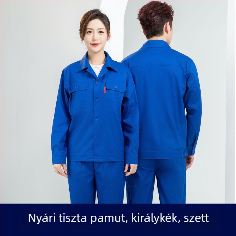 Nyárra tervezett férfi munkaruha 100% pamutból, hosszú ujjú, kopásálló, építkezésre és műhelybe, hegesztéshez, égési védelem