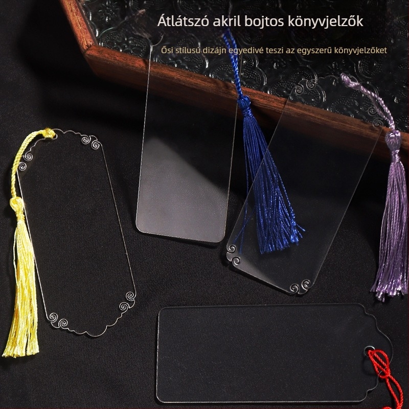 Áttetsző, üres akril könyvjelző színes bojtokkal – DIY könyvjelző címke és ballagási ajándék
