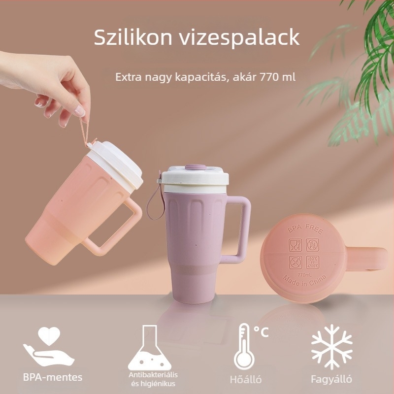 Nagy kapacitású szilikon pohár utazáshoz és autóba — környezetbarát, egészséges, kültéri sportokra alkalmas, tartós és ütésálló