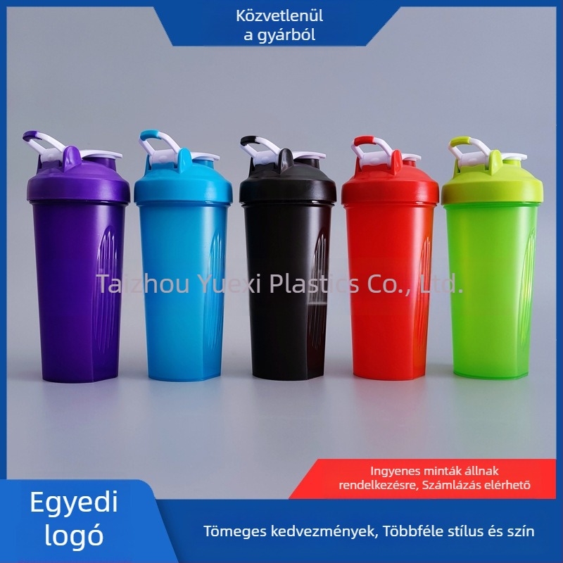 Logóval ellátott shaker pohár fehérjeporhoz, hordozható műanyag edzéshez 600 ml