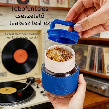 Háztartási mini üvegpohár, modern, kompakt, fedővel – ideális tejhez, kávéhoz és szója tejhez