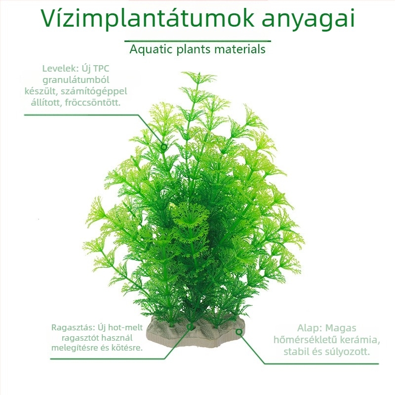 Akvárium dekoráció mesterséges vízi növényekkel, műanyag, közepes méretű (CU01N)