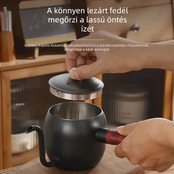 Japán stílusú vékony szájú, hosszú kifolyóval rendelkező teáskanna, 304 rozsdamentes acélból, fa fogantyúval