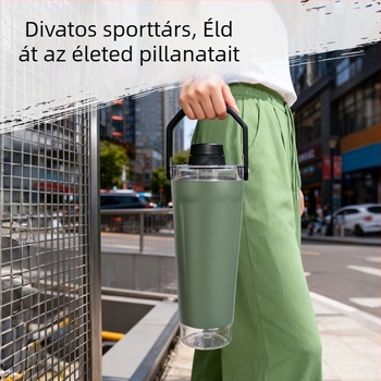 304 rozsdamentes acél shaker pohár, dupla falú vákuum szigeteléssel, nagy kapacitás, hordozható, fehérje porhoz és tejturmixokhoz