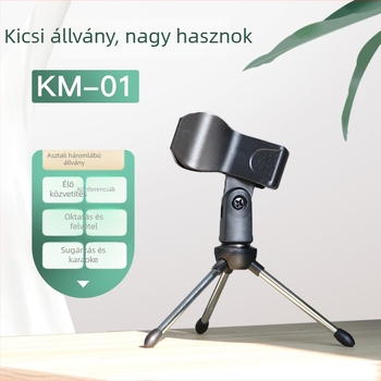 Asztali mikrofonállvány élő közvetítéshez, háromszög alakú telefon-tartóval és összecsukható mikrofontripoddal