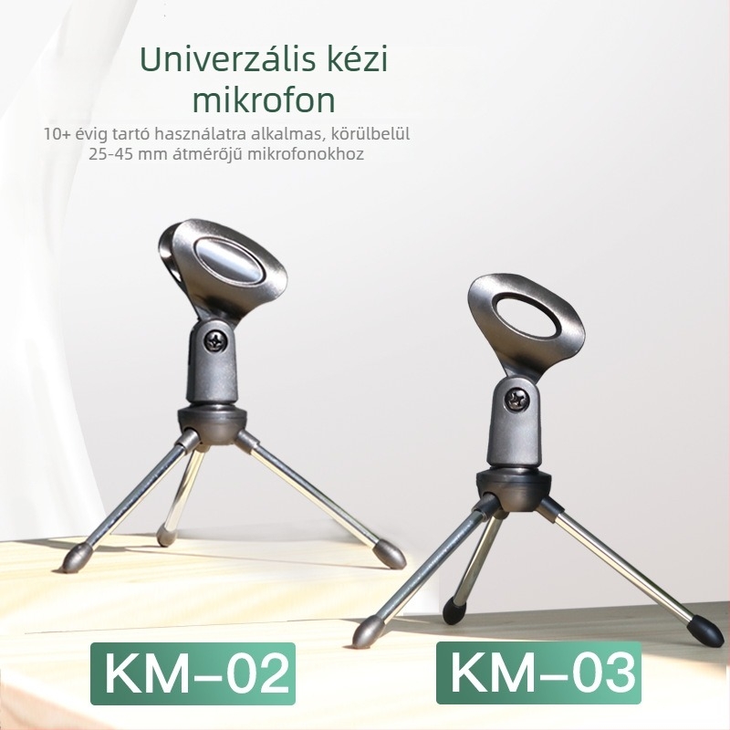 Asztali mikrofonállvány élő közvetítéshez, háromszög alakú telefon-tartóval és összecsukható mikrofontripoddal