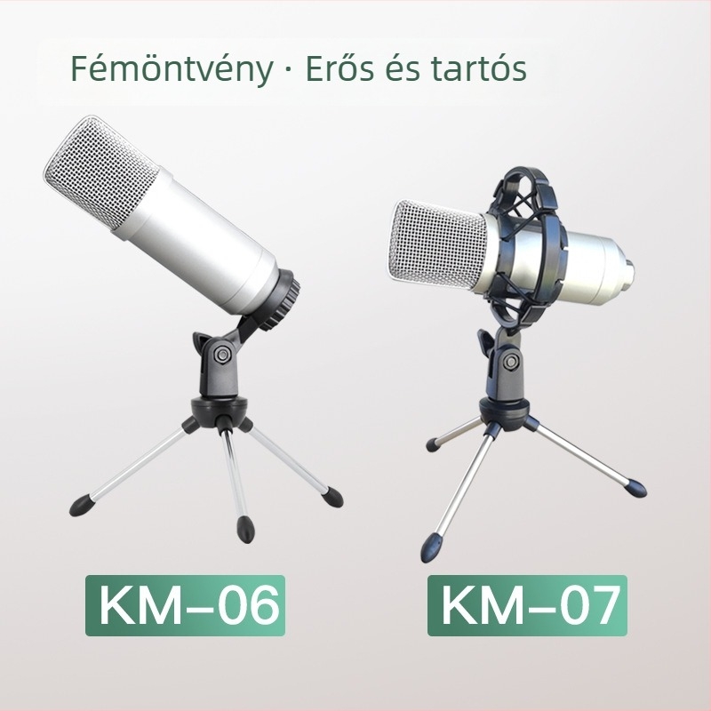 Asztali mikrofonállvány élő közvetítéshez, háromszög alakú telefon-tartóval és összecsukható mikrofontripoddal