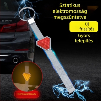 Autóhoz való függő anti-statikus szalag, háromszög figyelmeztetéssel és fényvisszaverő fém földelő lánccal