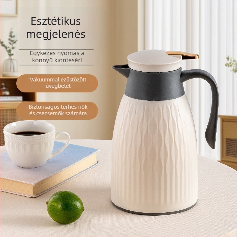 Európai stílusú, hőszigetelt vízmelegítő kanna otthoni használatra, nyomásos működésű, üveg belső tartállyal