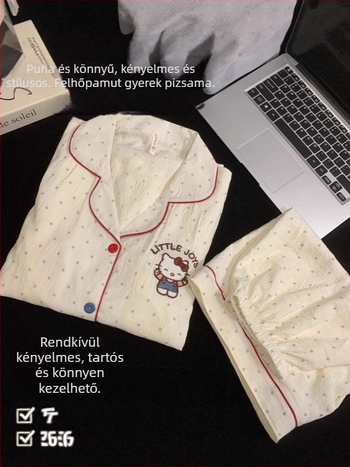 Lányok nyári könnyű pizsama szett, rövid ujjú, felhő mintás pamut, hercegnő stílusú, tinédzser lányoknak