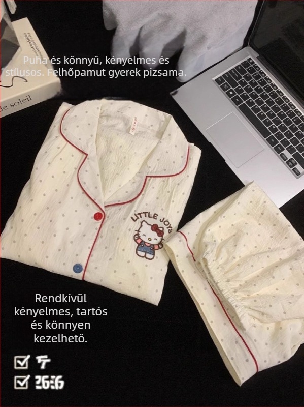 Lányok nyári könnyű pizsama szett, rövid ujjú, felhő mintás pamut, hercegnő stílusú, tinédzser lányoknak