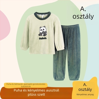 Koreai stílusú plüss gyerekeknek szett, kerek nyakú felső, téli meleg, puha érintés, hétköznapi otthoni vise, külső viseletre alkalmas