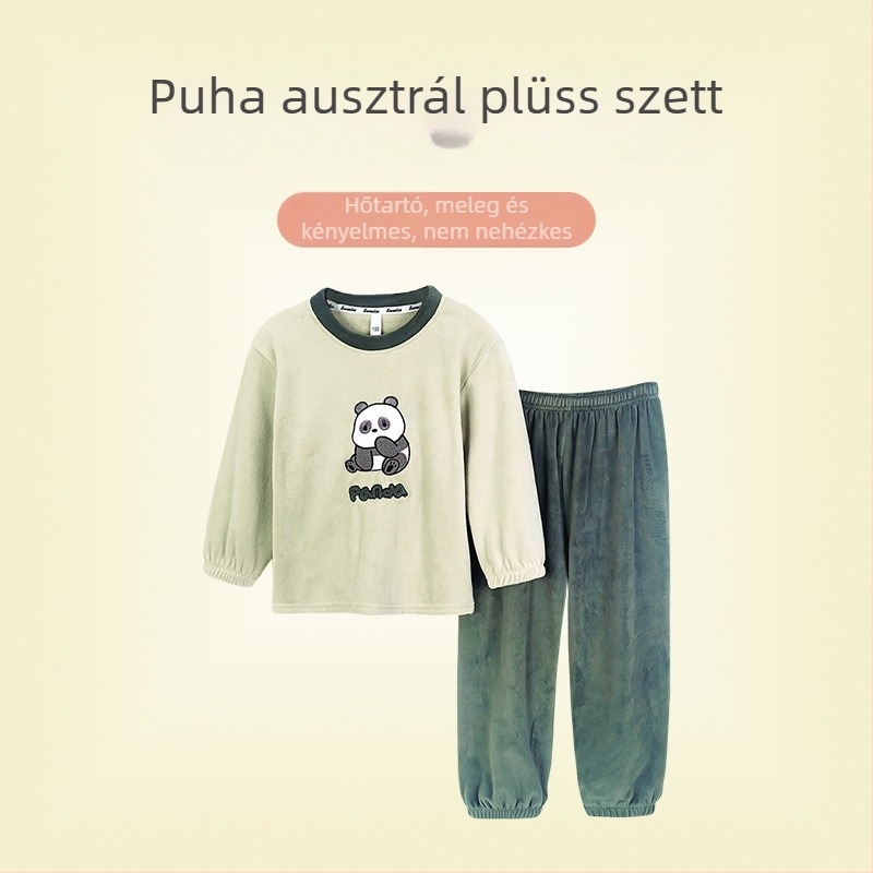 Koreai stílusú plüss gyerekeknek szett, kerek nyakú felső, téli meleg, puha érintés, hétköznapi otthoni vise, külső viseletre alkalmas