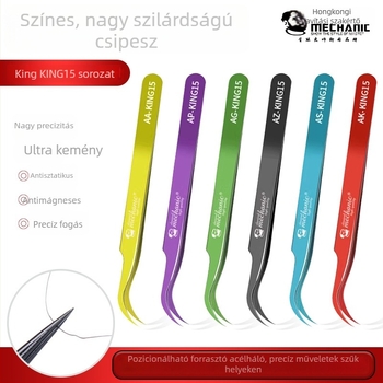 KING Színes, magas szilárdságú 15 fokban hajlított csipesz, alkatrész rögzítő eszköz, antistatikus, edzett