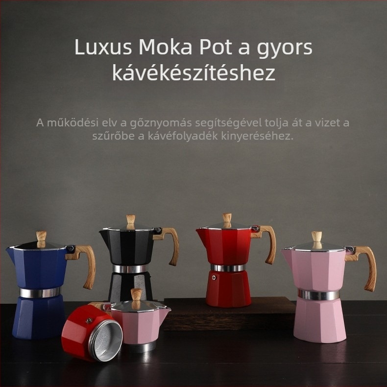 Alumínium moka kanna, olasz stílus, nyolcszögletű kialakítás, otthoni kávéfőzésre és kempingezésre