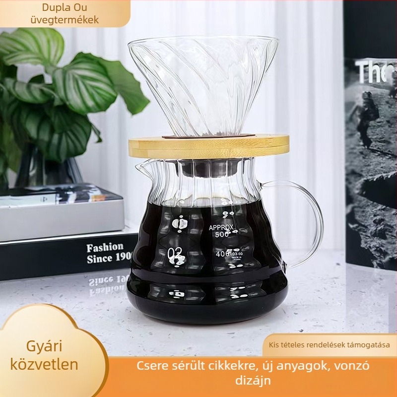 Diamond kávés készlet szűrős pohárral és üveg pour-over kannával, függőleges csíkokkal, otthoni kávéfőzéshez