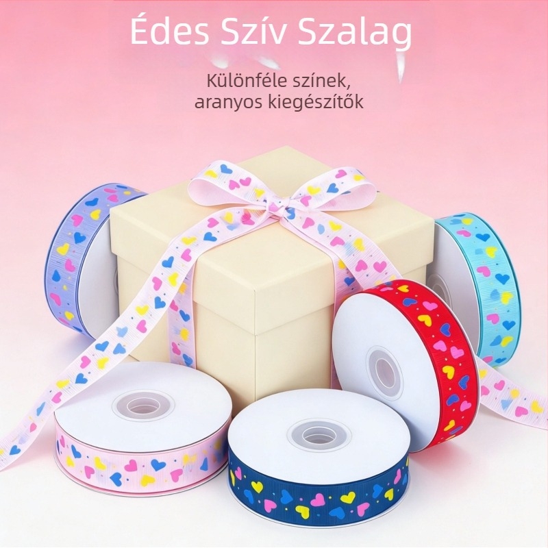 2.5 cm-es macaron szív alakú szalag DIY kiegészítő és ajándékcsomagoláshoz