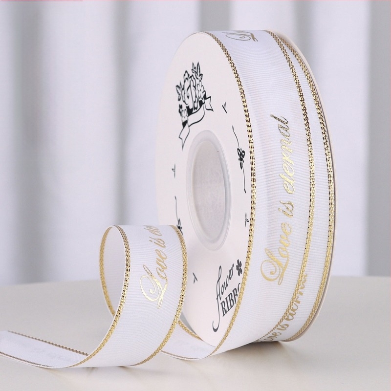 2,5 cm-es fóliázott bordázott szalag egyedi logóval, ajándékcsomagoláshoz, virágcsokrokhoz és DIY dekorációkhoz