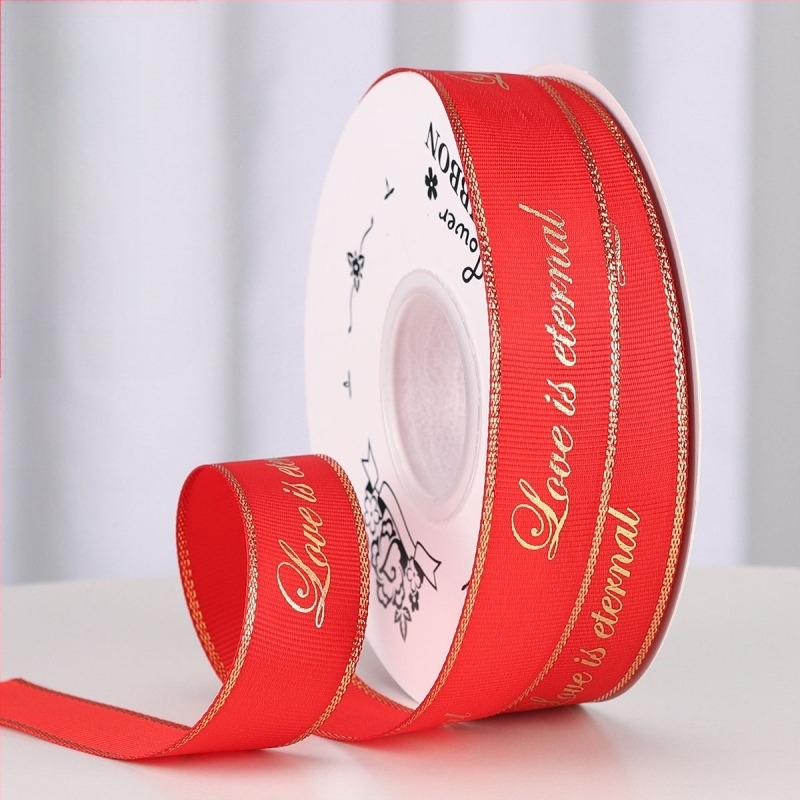 2,5 cm-es fóliázott bordázott szalag egyedi logóval, ajándékcsomagoláshoz, virágcsokrokhoz és DIY dekorációkhoz
