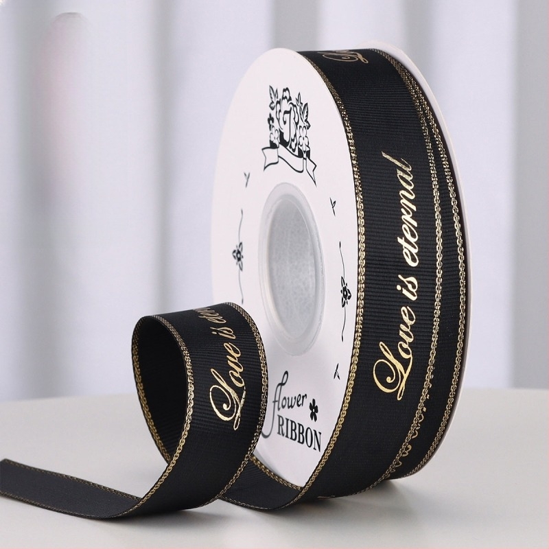 2,5 cm-es fóliázott bordázott szalag egyedi logóval, ajándékcsomagoláshoz, virágcsokrokhoz és DIY dekorációkhoz