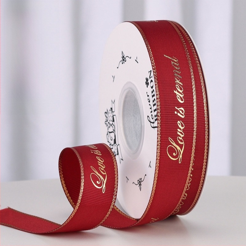 2,5 cm-es fóliázott bordázott szalag egyedi logóval, ajándékcsomagoláshoz, virágcsokrokhoz és DIY dekorációkhoz