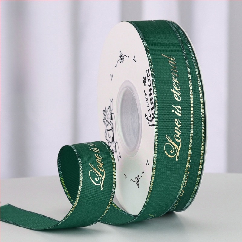 2,5 cm-es fóliázott bordázott szalag egyedi logóval, ajándékcsomagoláshoz, virágcsokrokhoz és DIY dekorációkhoz