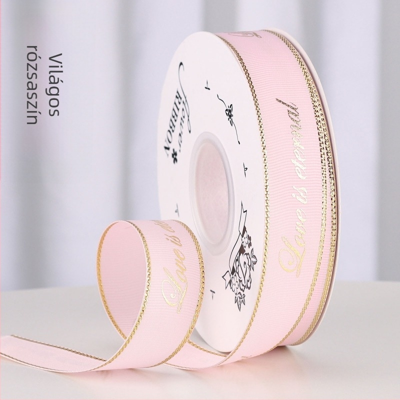 2,5 cm-es fóliázott bordázott szalag egyedi logóval, ajándékcsomagoláshoz, virágcsokrokhoz és DIY dekorációkhoz