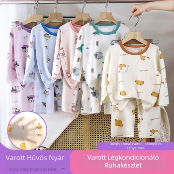 Lyocell Tencel nyári gyerek pizsama készlet, uniszex, 3/4-es ujjú, lélegző és könnyű