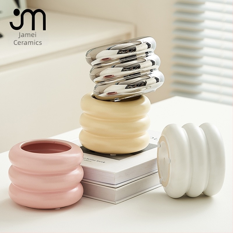 Kreatív macaron színű, donut alakú kerámiavirágcserép Phalaenopsis orchideákhoz és pozsgásokhoz, nordic minimalist stílus.