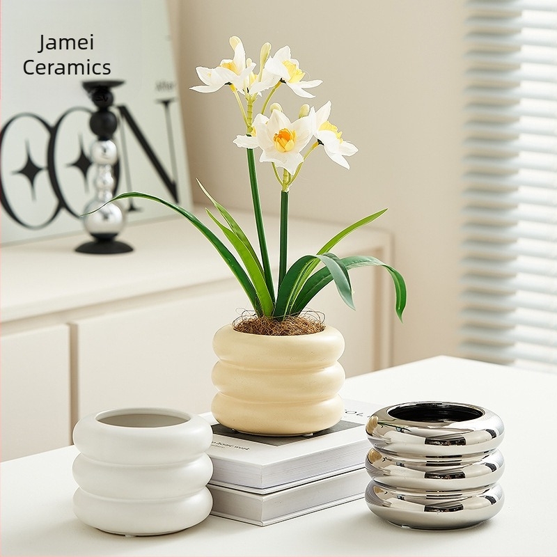 Kreatív macaron színű, donut alakú kerámiavirágcserép Phalaenopsis orchideákhoz és pozsgásokhoz, nordic minimalist stílus.