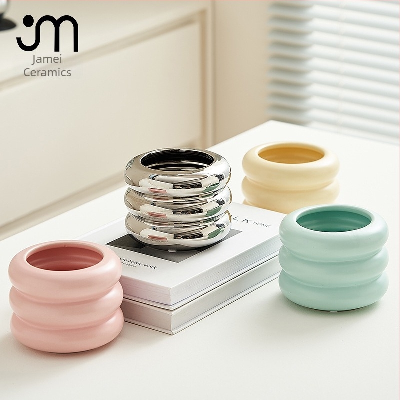 Kreatív macaron színű, donut alakú kerámiavirágcserép Phalaenopsis orchideákhoz és pozsgásokhoz, nordic minimalist stílus.