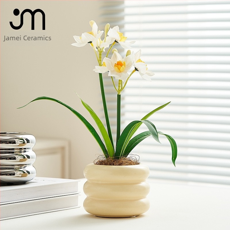 Kreatív macaron színű, donut alakú kerámiavirágcserép Phalaenopsis orchideákhoz és pozsgásokhoz, nordic minimalist stílus.