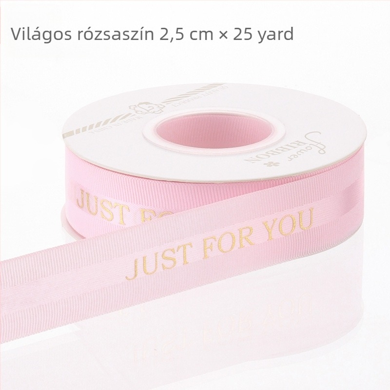 Szaténszegélyű sáv angol betűkkel a virágcsokrok kötéséhez, virágdíszítéshez és torta csomagolásához