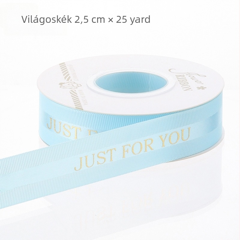 Szaténszegélyű sáv angol betűkkel a virágcsokrok kötéséhez, virágdíszítéshez és torta csomagolásához