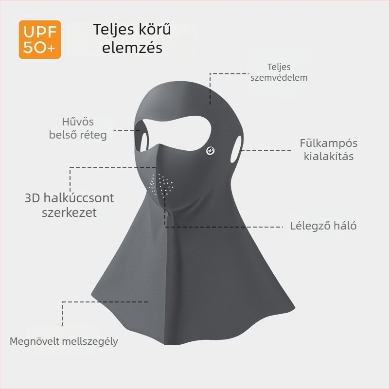 UV-védő maszk, vékony, könnyű, lélegző Ice Silk anyagból, teljes arcfedés, minimalist stílus