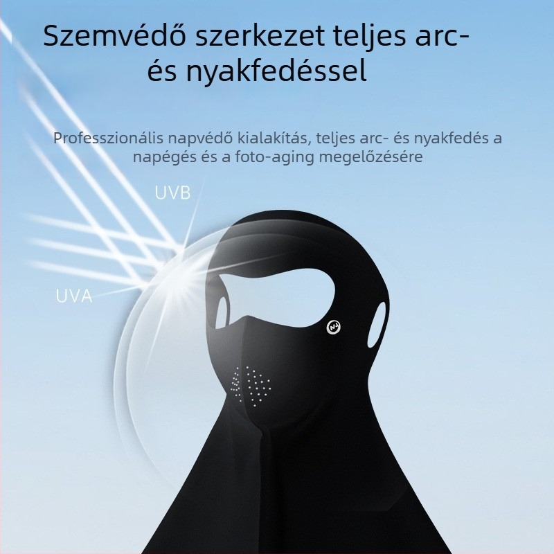 UV-védő maszk, vékony, könnyű, lélegző Ice Silk anyagból, teljes arcfedés, minimalist stílus