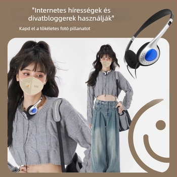Fejre szerelhető retro vezetékes fejhallgató, fotórekvizít japán stílusban, univerzálisan kompatibil mobileszközökkel és számítógépekkel
