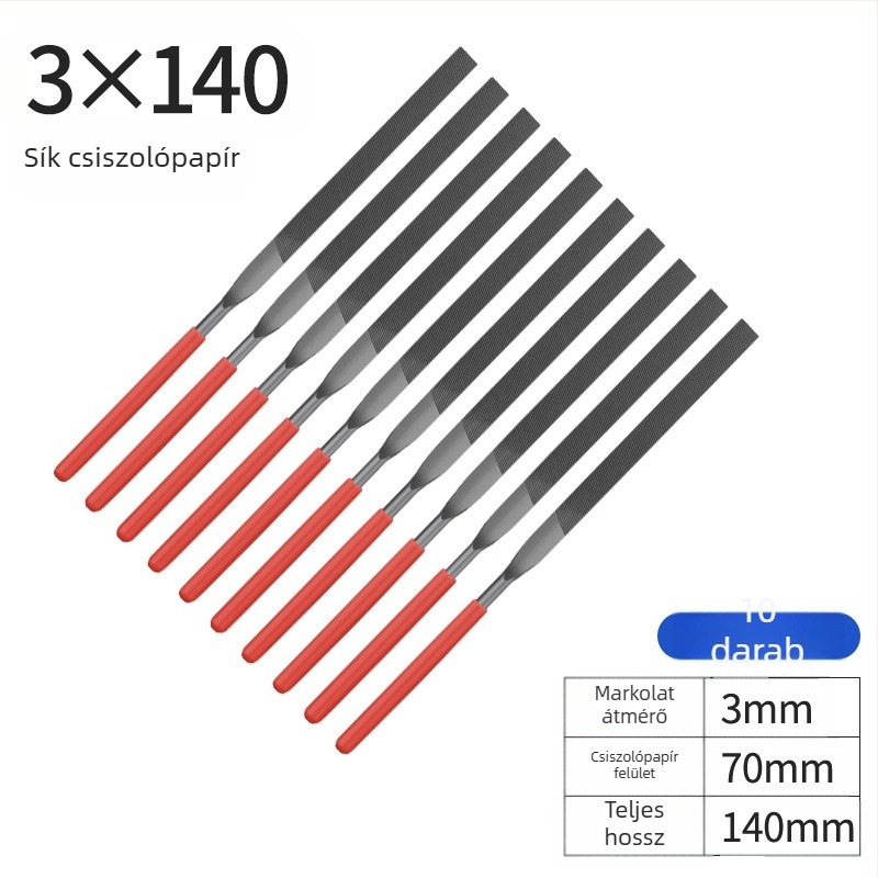 Ötvözött acél reszelő készlet, méretek 3×140 mm, 4×160 mm, 5×180 mm – kézi reszelők fa és fém megmunkálásához