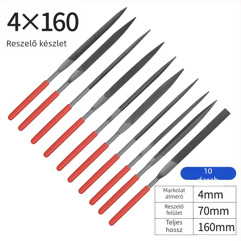 Ötvözött acél reszelő készlet, méretek 3×140 mm, 4×160 mm, 5×180 mm – kézi reszelők fa és fém megmunkálásához